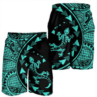 Hawaiian Map Gecko Tattoo Kakau Polynesian Men's Shorts Turquoise AH - Polynesian Pride