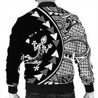 Hawaiian Map Gecko Tattoo Kakau Polynesian Bomber Jacket White AH - Polynesian Pride
