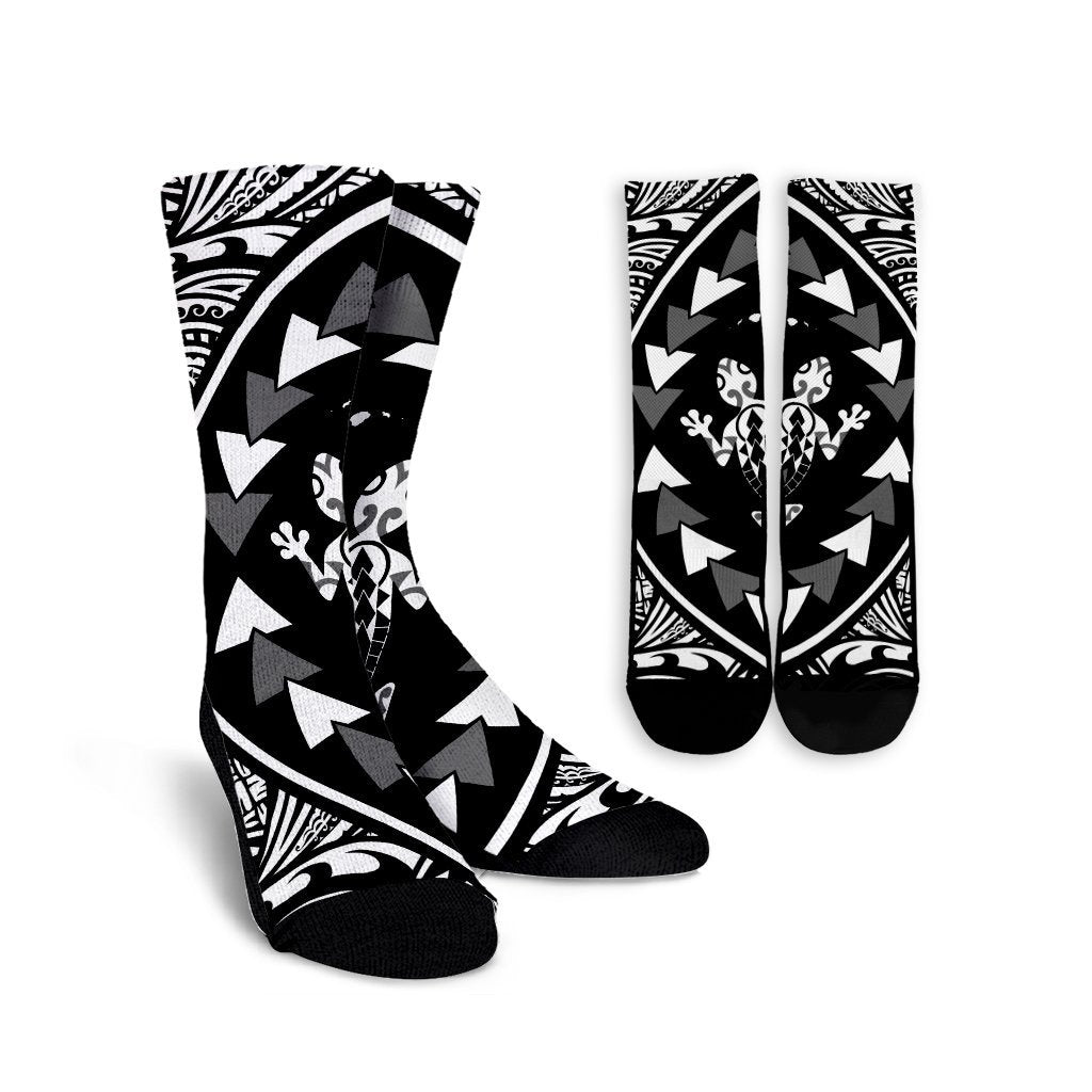 Hawaiian Map Gecko Tattoo Kakau Polynesian Crew Socks White AH Crew Socks White - Polynesian Pride