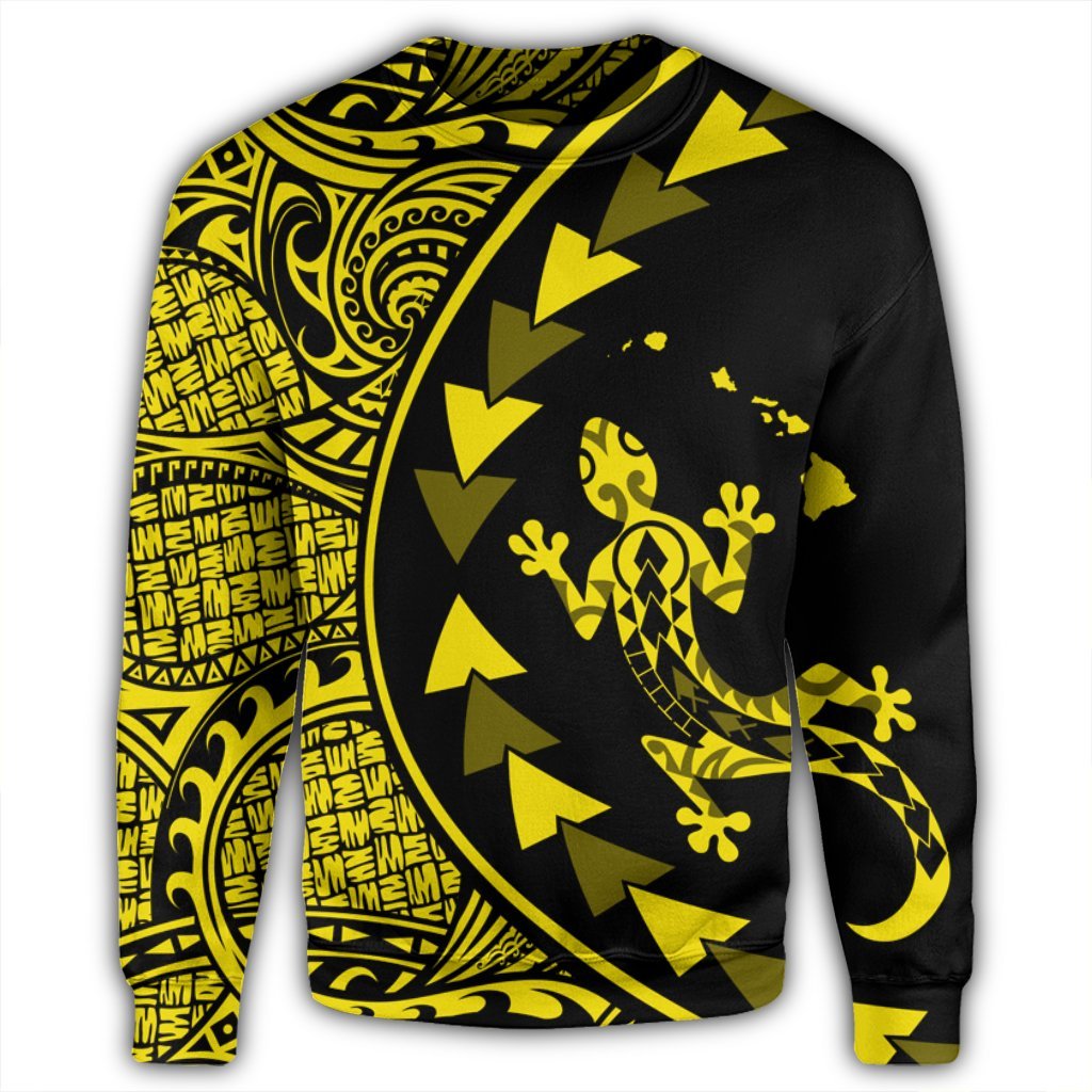 Hawaiian Map Gecko Tattoo Kakau Polynesian Sweatshirt Yellow AH - Polynesian Pride
