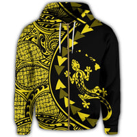 Hawaiian Map Gecko Tattoo Kakau Polynesian Zip Hoodie Yellow - Polynesian Pride