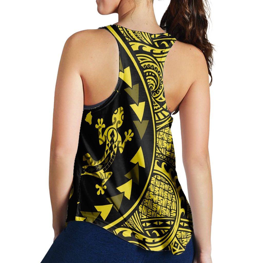 Hawaiian Map Gecko Tattoo Kakau Polynesian Racerback Tank Yellow AH - Polynesian Pride