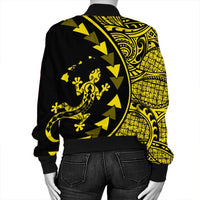 Hawaiian Map Gecko Tattoo Kakau Polynesian Bomber Jacket Yellow AH - Polynesian Pride