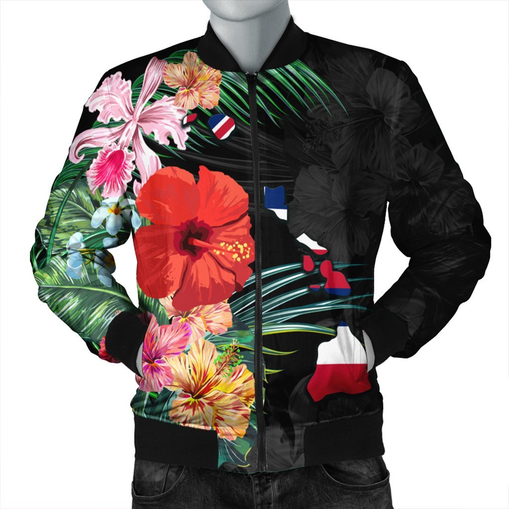 Hawaiian Map Hawaii Flag Hibiscus Polynesian Bomber Jacket AH Black Unisex - Polynesian Pride