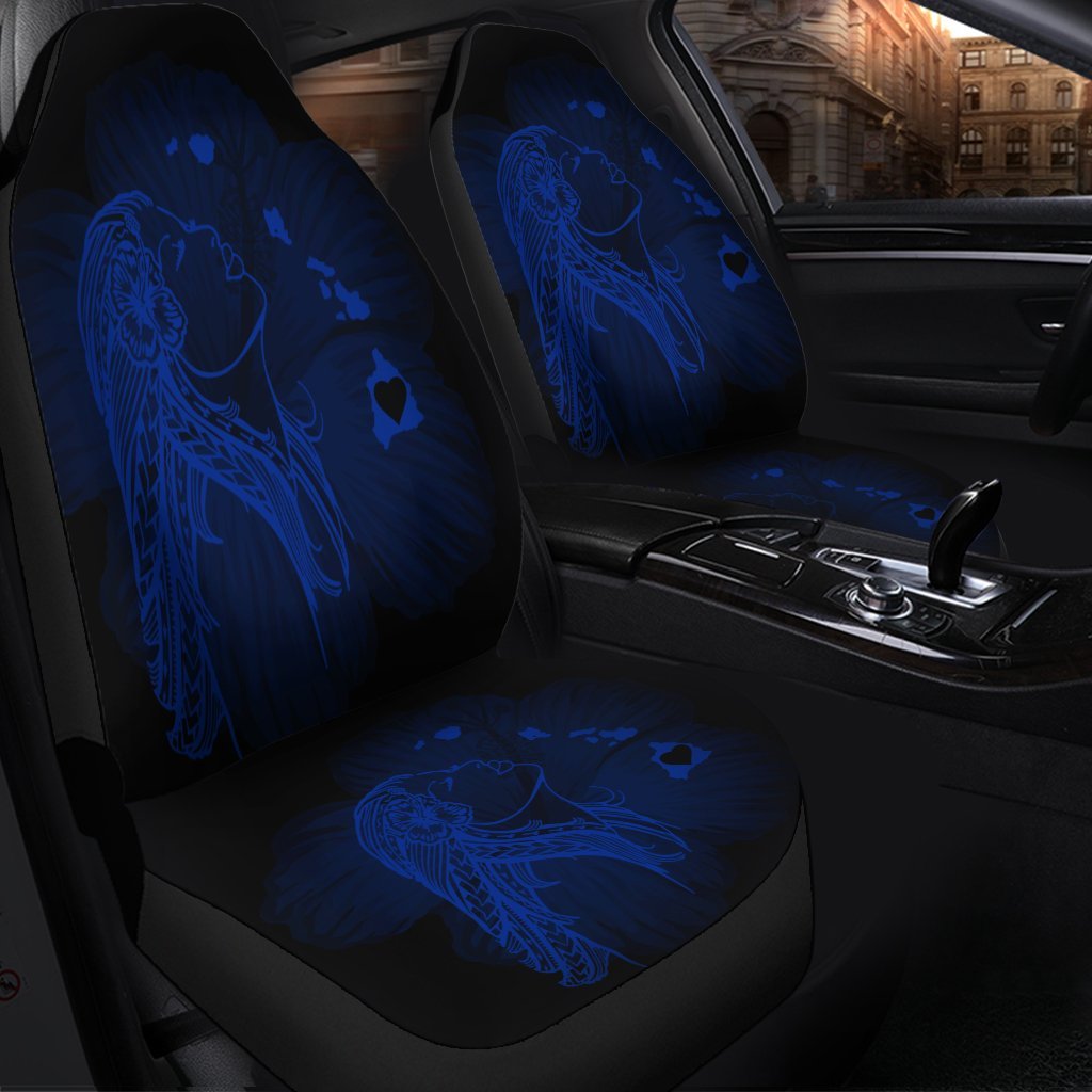 Hawaiian Map Heart Hula Girl Hibiscus Blue Polynesian Car Seat Covers - AH - Polynesian Pride