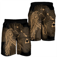 Hawaiian Map Heart Hula Girl Hibiscus Gold Polynesian Men's Shorts - AH - Polynesian Pride