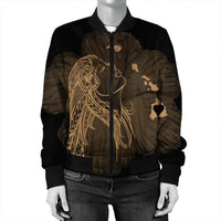 Hawaiian Map Heart Hula Girl Hibiscus Gold Polynesian Bomber Jacket - AH - Polynesian Pride