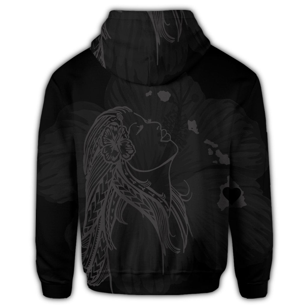 Hawaiian Map Heart Hula Girl Hibiscus Gray Polynesian Zip Hoodie - Polynesian Pride