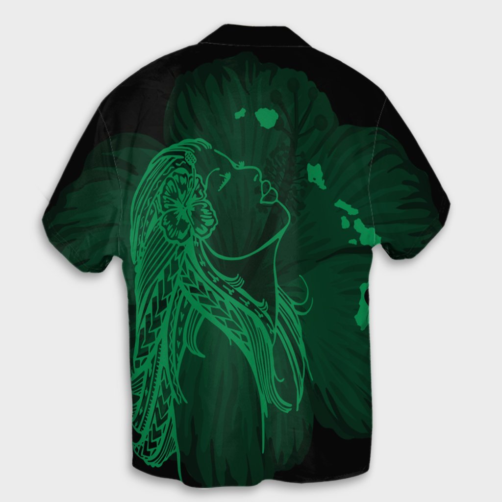 Hawaiian Map Heart Hula Girl Hibiscus Green Polynesian Hawaiian Shirt - AH - Polynesian Pride