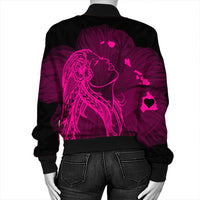 Hawaiian Map Heart Hula Girl Hibiscus Pink Polynesian Bomber Jacket - AH - Polynesian Pride
