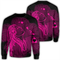 Hawaiian Map Heart Hula Girl Hibiscus Pink Polynesian Sweatshirt - AH Unisex Black - Polynesian Pride