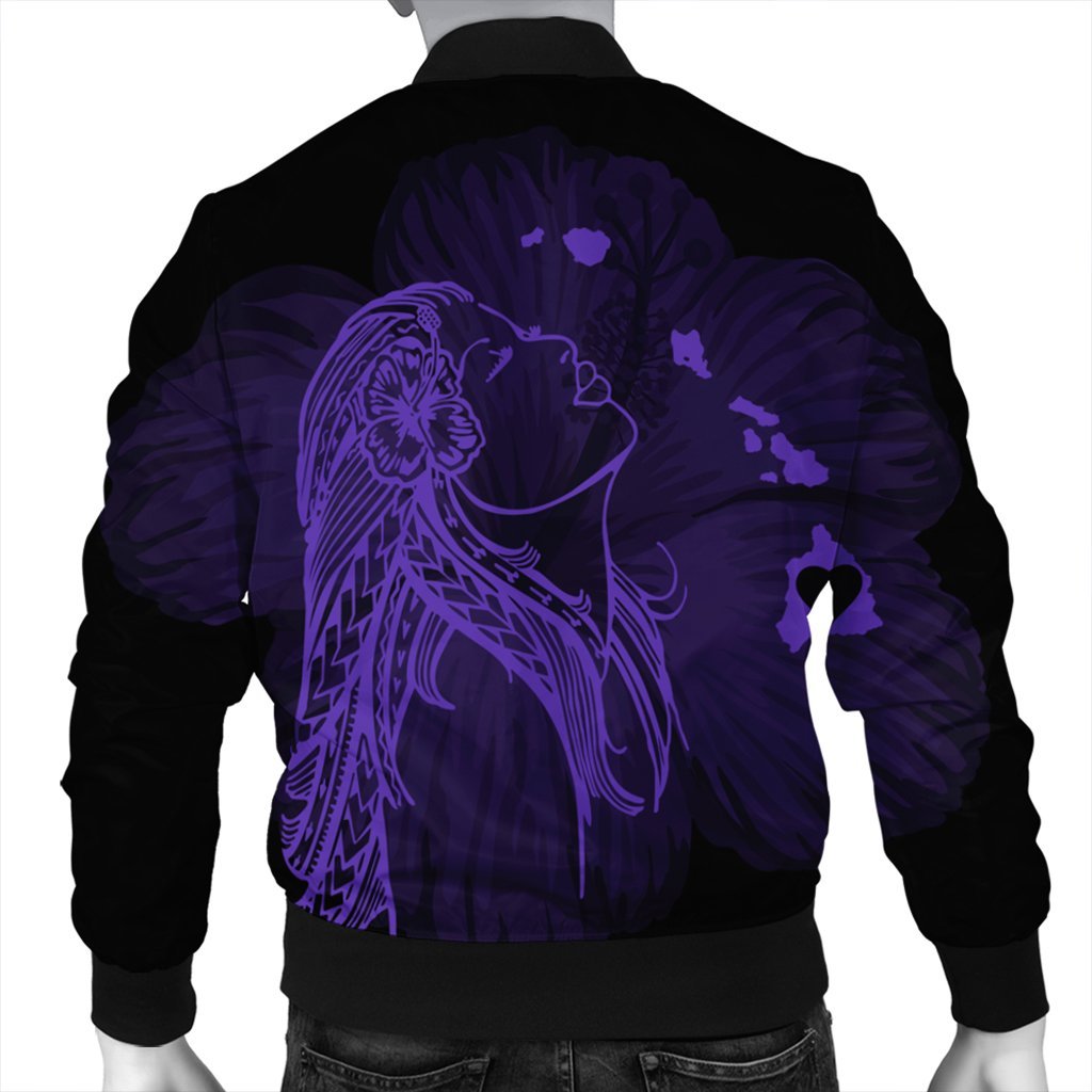 Hawaiian Map Heart Hula Girl Hibiscus Purple Polynesian Bomber Jacket - AH - Polynesian Pride
