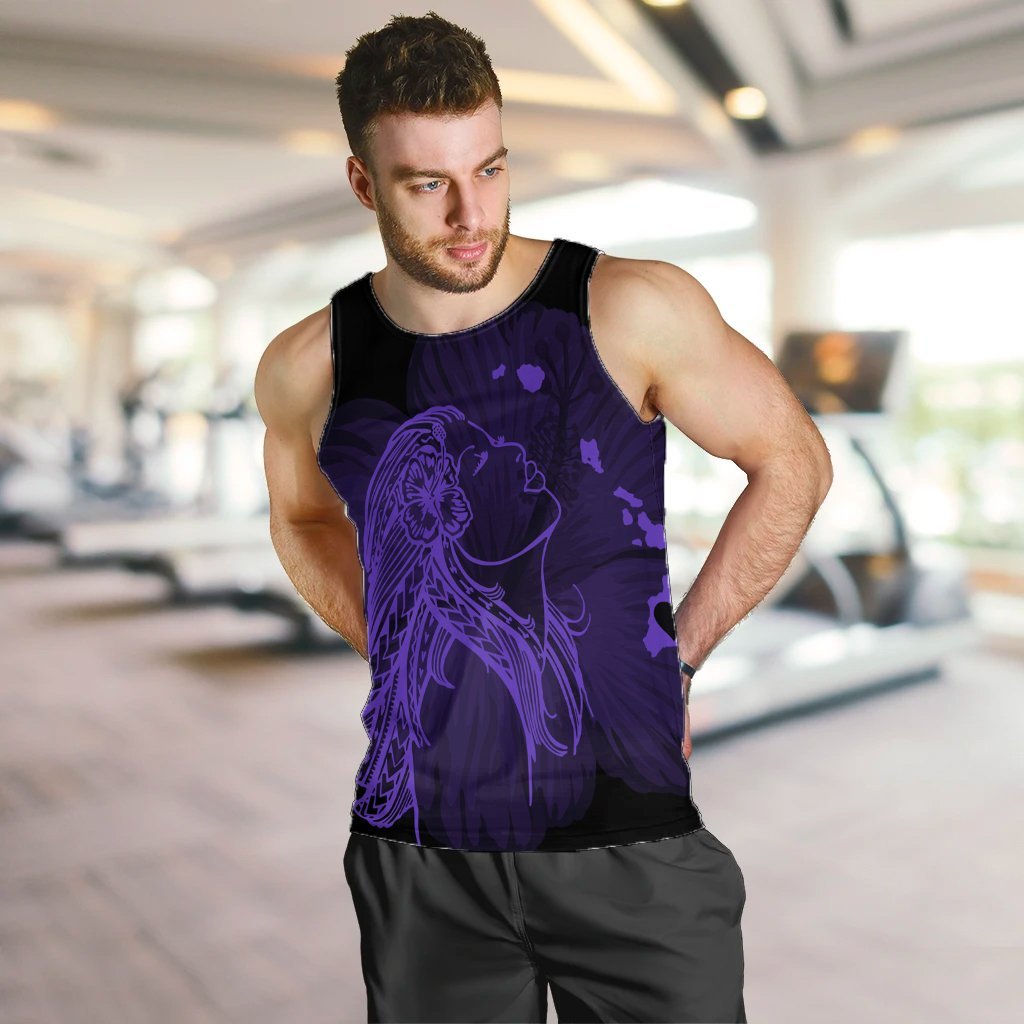 Hawaiian Map Heart Hula Girl Hibiscus Purple Polynesian Tank Top - AH - Polynesian Pride