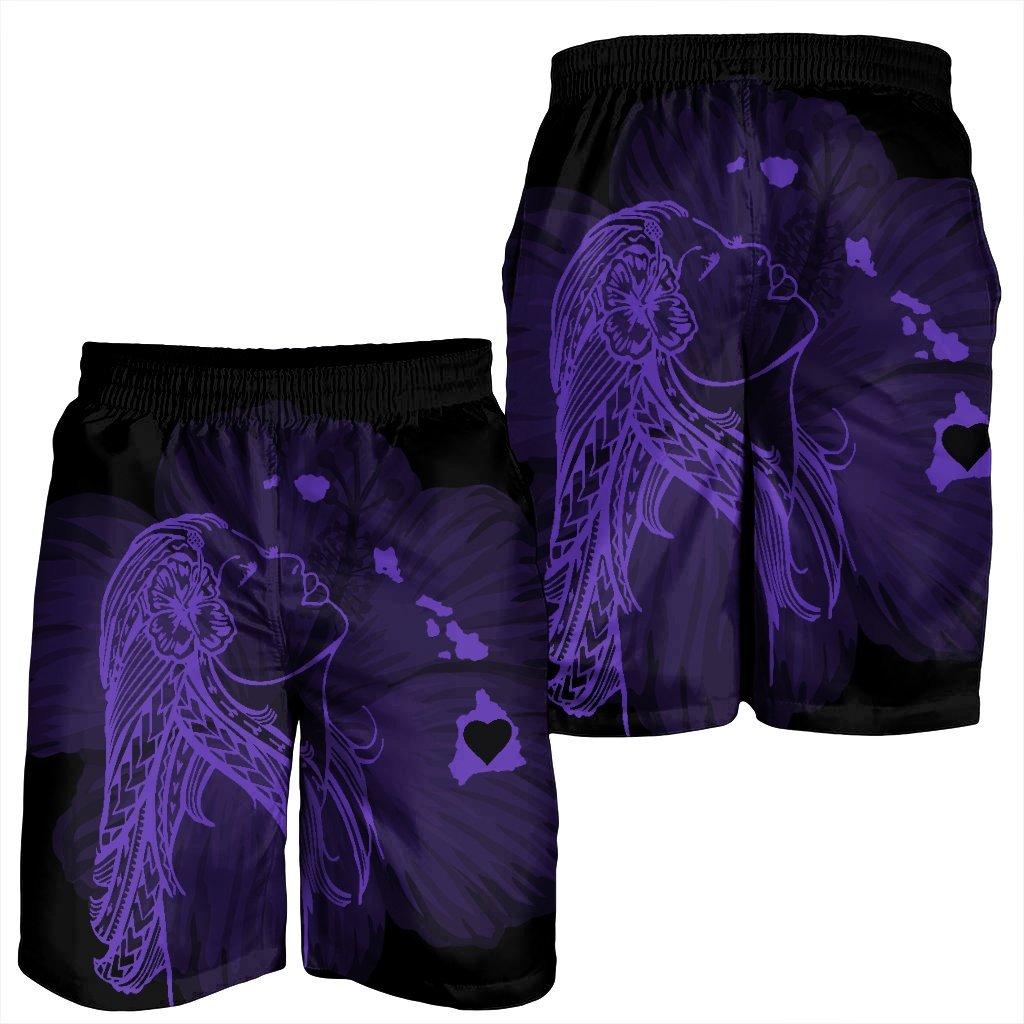 Hawaiian Map Heart Hula Girl Hibiscus Purple Polynesian Men's Shorts - AH - Polynesian Pride