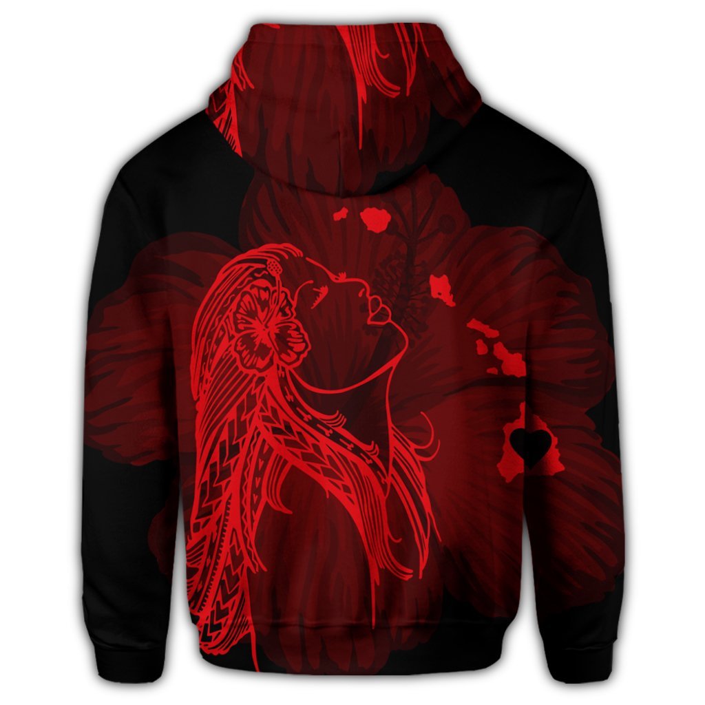 Hawaiian Map Heart Hula Girl Hibiscus Red Polynesian Hoodie - Polynesian Pride