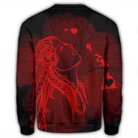 Hawaiian Map Heart Hula Girl Hibiscus Red Polynesian Sweatshirt - AH - Polynesian Pride