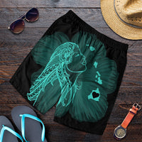Hawaiian Map Heart Hula Girl Hibiscus Turquoise Polynesian Men's Shorts - AH Art - Polynesian Pride