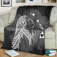 Hawaiian Map Heart Hula Girl Hibiscus White Polynesian Premium Blankets - AH - Polynesian Pride
