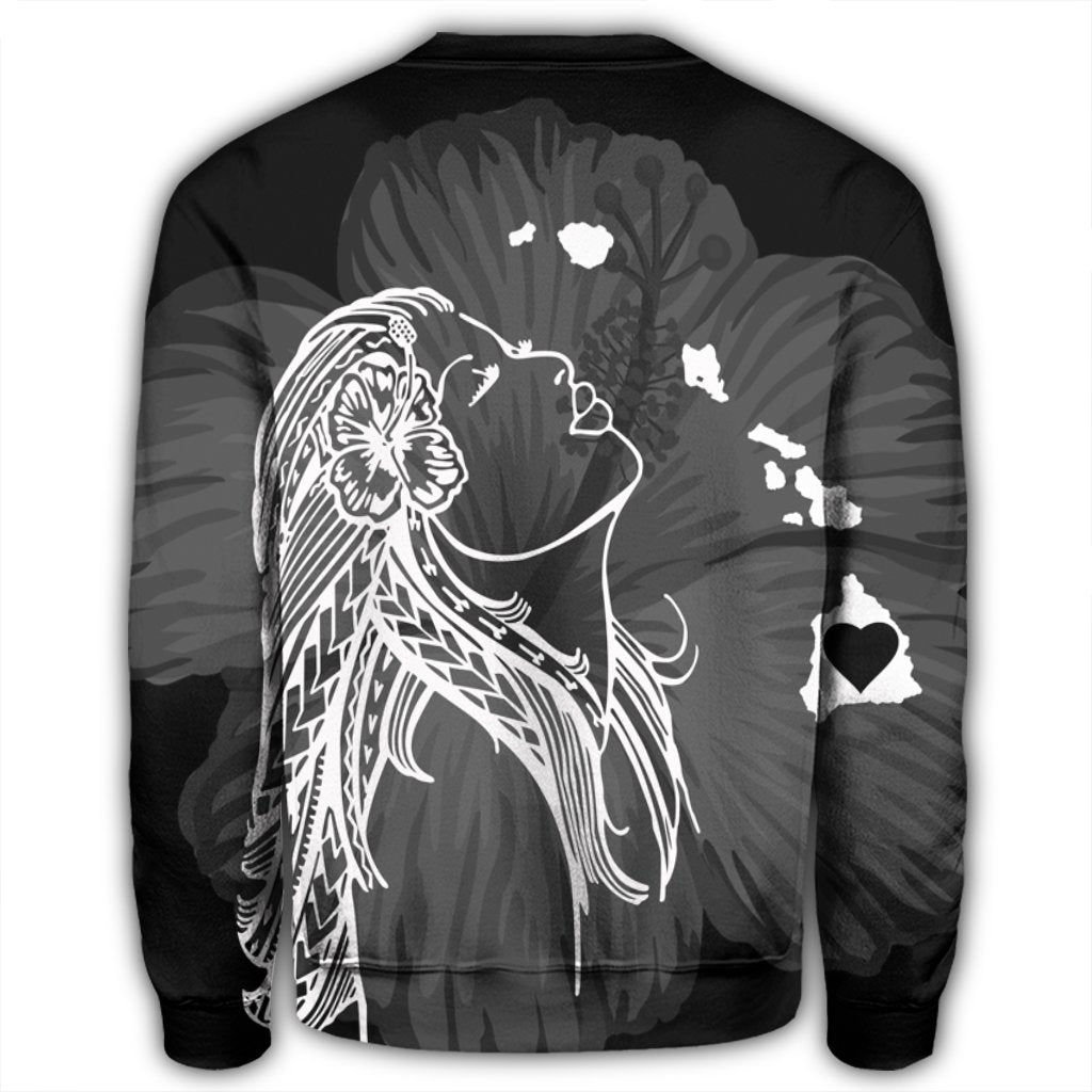 Hawaiian Map Heart Hula Girl Hibiscus White Polynesian Sweatshirt - AH - Polynesian Pride