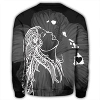 Hawaiian Map Heart Hula Girl Hibiscus White Polynesian Sweatshirt - AH - Polynesian Pride
