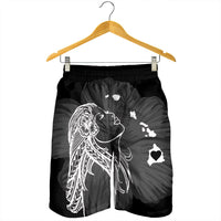 Hawaiian Map Heart Hula Girl Hibiscus White Polynesian Men's Shorts - AH - Polynesian Pride