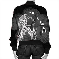 Hawaiian Map Heart Hula Girl Hibiscus White Polynesian Bomber Jacket - AH - Polynesian Pride