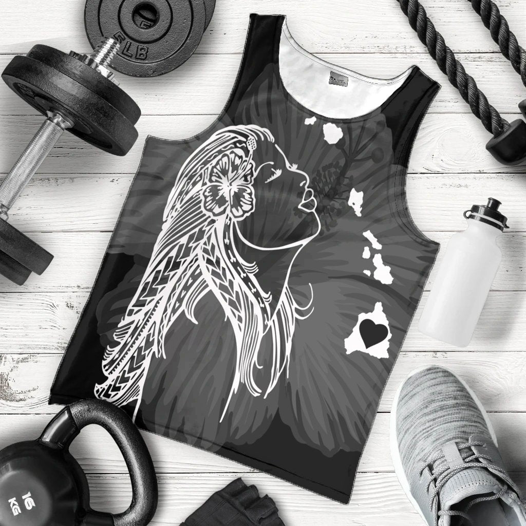 Hawaiian Map Heart Hula Girl Hibiscus White Polynesian Tank Top - AH - Polynesian Pride