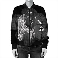 Hawaiian Map Heart Hula Girl Hibiscus White Polynesian Bomber Jacket - AH - Polynesian Pride
