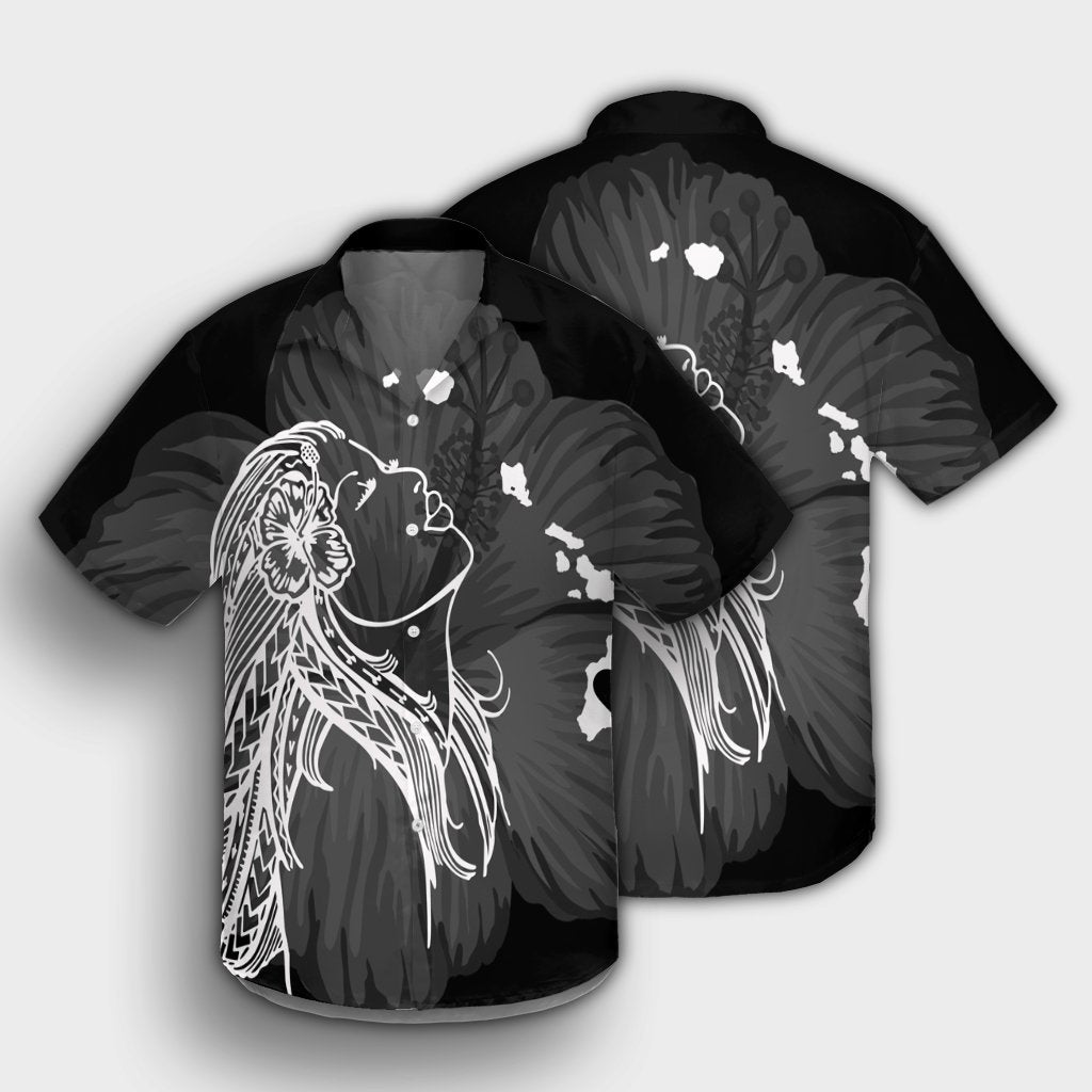 Hawaiian Map Heart Hula Girl Hibiscus White Polynesian Hawaiian Shirt - AH - Polynesian Pride