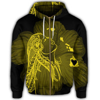 Hawaiian Map Heart Hula Girl Hibiscus Yellow Polynesian Zip Hoodie - Polynesian Pride