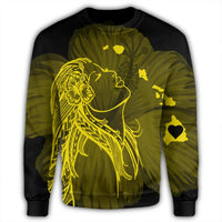 Hawaiian Map Heart Hula Girl Hibiscus Yellow Polynesian Sweatshirt - AH - Polynesian Pride