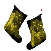 Hawaiian Map Heart Hula Girl Hibiscus Yellow Polynesian Christmas Stocking - AH - Polynesian Pride
