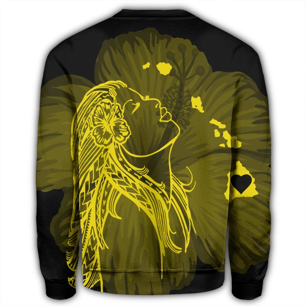 Hawaiian Map Heart Hula Girl Hibiscus Yellow Polynesian Sweatshirt - AH - Polynesian Pride