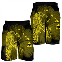 Hawaiian Map Heart Hula Girl Hibiscus Yellow Polynesian Men's Shorts - AH - Polynesian Pride