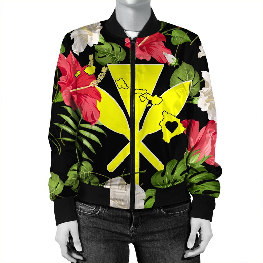 Hawaiian Map Heart Kanaka Hibiscus Polynesian Bomber Jacket - AH - Polynesian Pride