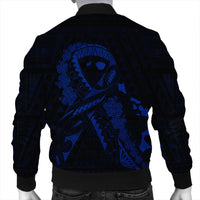 Hawaiian Map Heart Ribbon Cancer Hibiscus Blue Polynesian Bomber Jacket - AH - Polynesian Pride