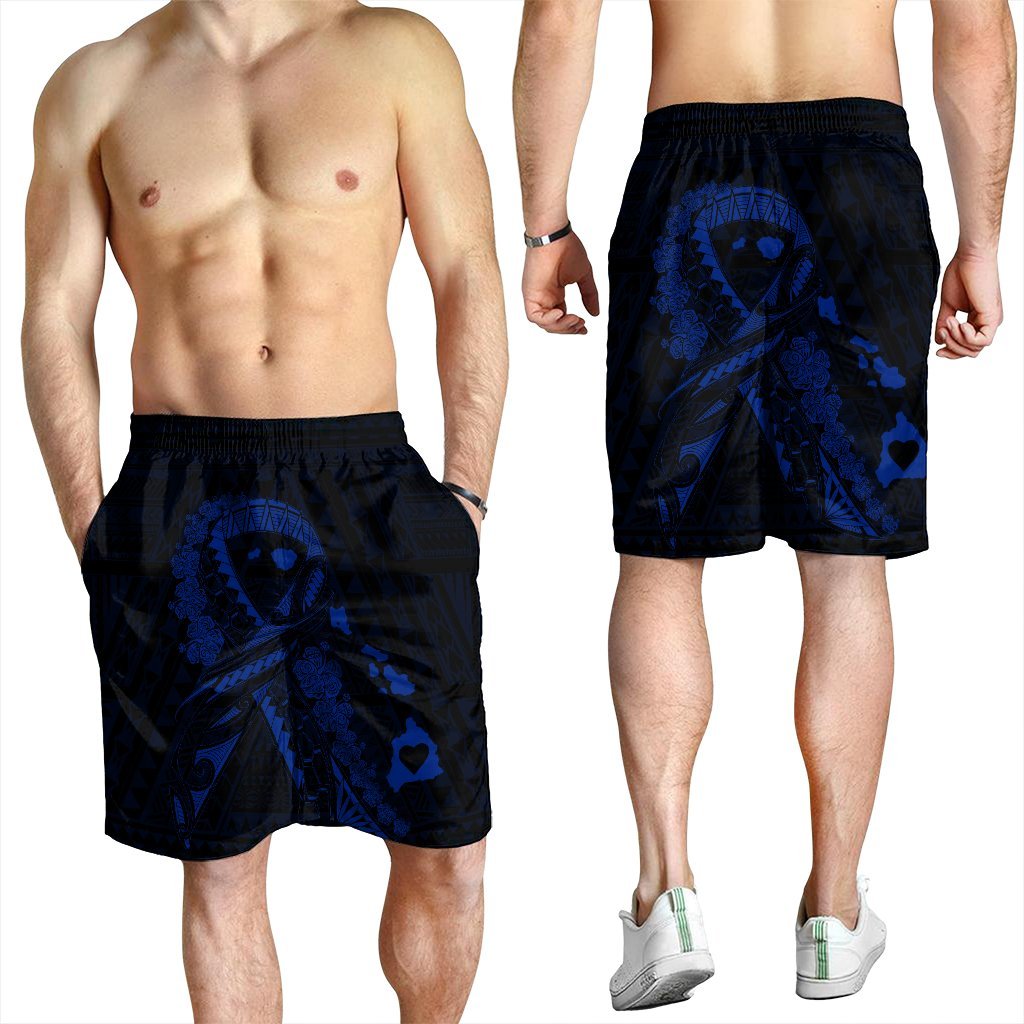 Hawaiian Map Heart Ribbon Cancer Hibiscus Blue Polynesian Men's Shorts - AH - Polynesian Pride