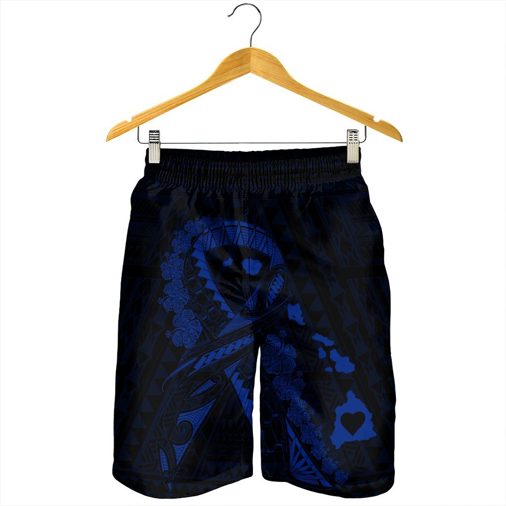 Hawaiian Map Heart Ribbon Cancer Hibiscus Blue Polynesian Men's Shorts - AH - Polynesian Pride