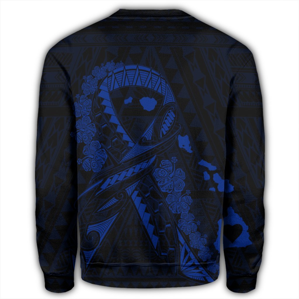 Hawaiian Map Heart Ribbon Cancer Hibiscus Blue Polynesian Sweatshirt - AH - Polynesian Pride