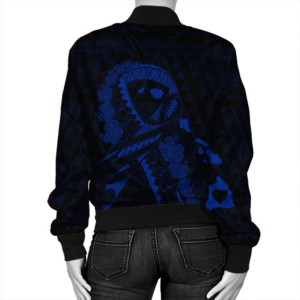 Hawaiian Map Heart Ribbon Cancer Hibiscus Blue Polynesian Bomber Jacket - AH - Polynesian Pride