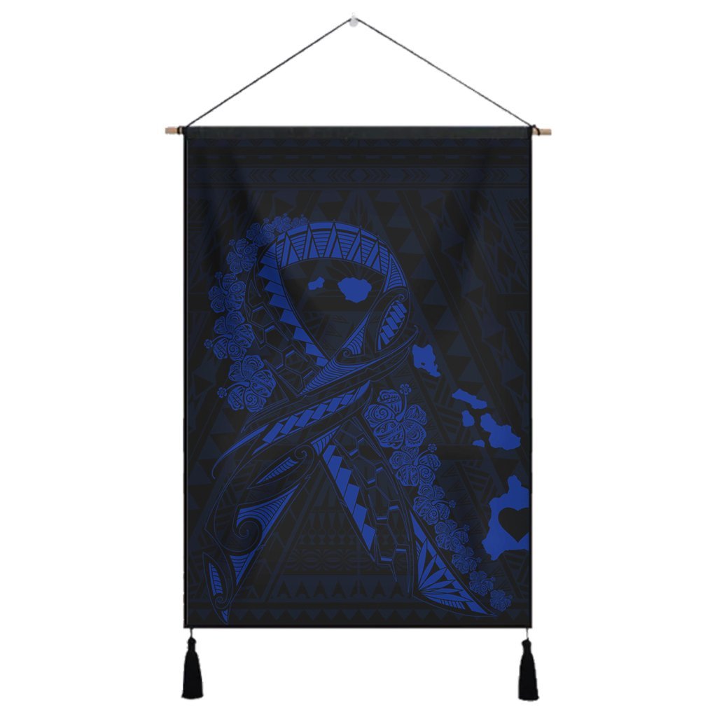 Hawaiian Map Heart Ribbon Cancer Hibiscus Blue Polynesian Hanging Poster - AH Hanging Poster Cotton And Linen - Polynesian Pride