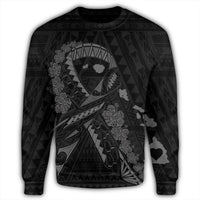 Hawaiian Map Heart Ribbon Cancer Hibiscus Gray Polynesian Sweatshirt - AH - Polynesian Pride