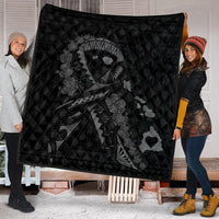 Hawaiian Map Heart Ribbon Cancer Hibiscus Gray Polynesian Premium Quilts - AH - Polynesian Pride