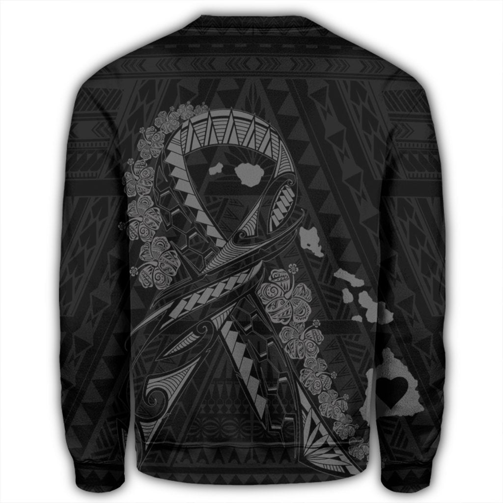 Hawaiian Map Heart Ribbon Cancer Hibiscus Gray Polynesian Sweatshirt - AH - Polynesian Pride