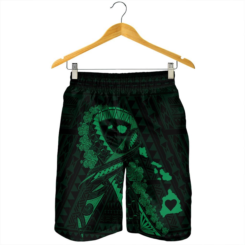 Hawaiian Map Heart Ribbon Cancer Hibiscus Green Polynesian Men's Shorts - AH - Polynesian Pride
