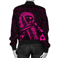 Hawaiian Map Heart Ribbon Cancer Hibiscus Pink Polynesian Bomber Jacket - AH - Polynesian Pride