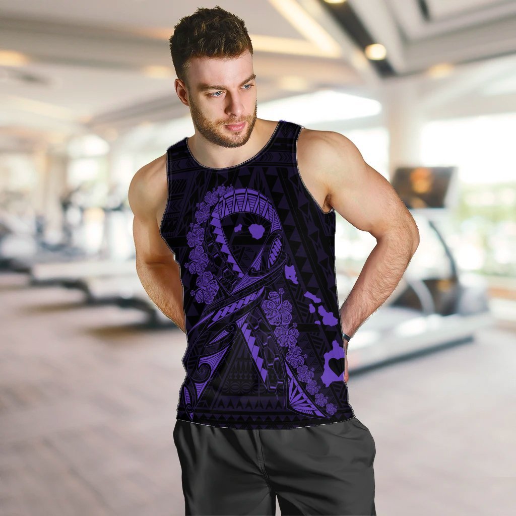 Hawaiian Map Heart Ribbon Cancer Hibiscus Purple Polynesian Tank Top - AH - Polynesian Pride