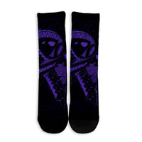 Hawaiian Map Heart Ribbon Cancer Hibiscus Purple Polynesian Crew Socks - AH - Polynesian Pride