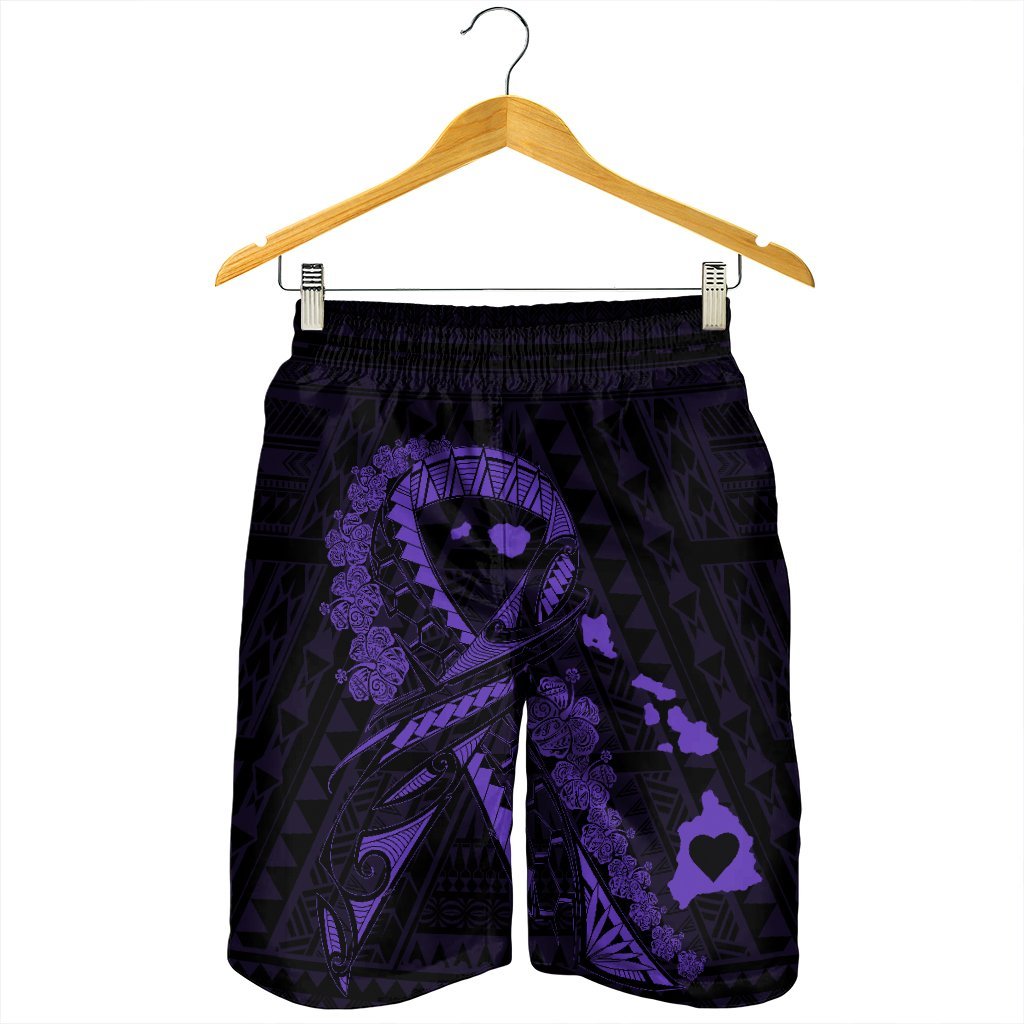 Hawaiian Map Heart Ribbon Cancer Hibiscus Purple Polynesian Men's Shorts - AH - Polynesian Pride