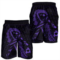 Hawaiian Map Heart Ribbon Cancer Hibiscus Purple Polynesian Men's Shorts - AH - Polynesian Pride